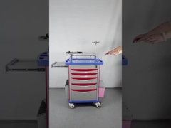 Kereta darurat dengan 5 laci, platform defibrillator & tiang IV