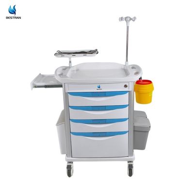 Buy 4 Drawers ABS Emergency Medical Trolley With Defibrillator Shelf Oxygen Tank Holder online manufacture