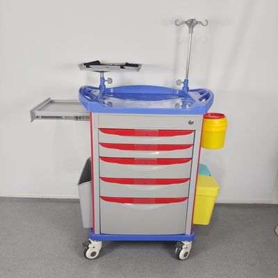 comprar 5 cajones de bloqueo Carro de emergencias médicas para medicamentos Defibrilador de suministro intravenoso (IV) online manufacture