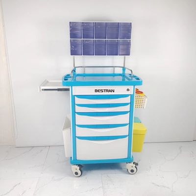 Buy ABS Anesthesia Medical Trolley With 5 Locking Drawers Inside Dividers Compartments online manufacture