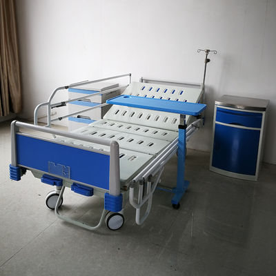 Buy 2-Function Manual Hospital Bed With Full-Length Iron Side Rails, IV Pole, Bedside Table & Cabinet online manufacture