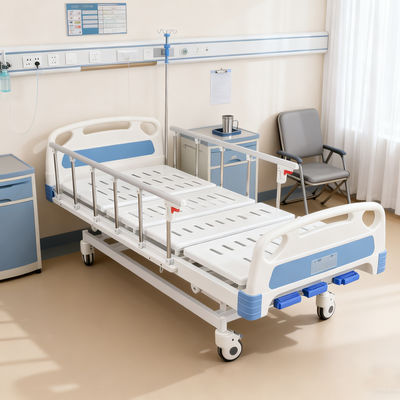 Buy 3-Function Manual Medical Bed With Foldable Aluminum Guardrails And Silent Locking Casters online manufacture