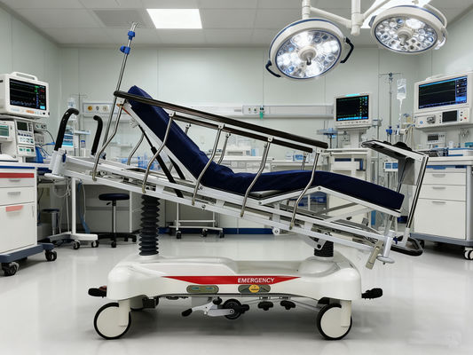 주문 Premium Hydraulic Hospital Stretcher with Fifth Wheel Steering & Collapsible Rails online manufacture