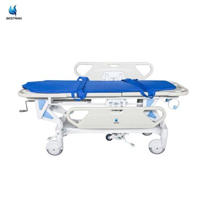 Hospital Manual Patient Transfer Stretcher Height Adjustable IV Pole Oxygen Bottle Holder