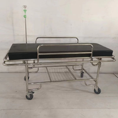 Stainless Steel Emergency Transfer Stretcher Bed With Iv Pole Safe Loading Castors