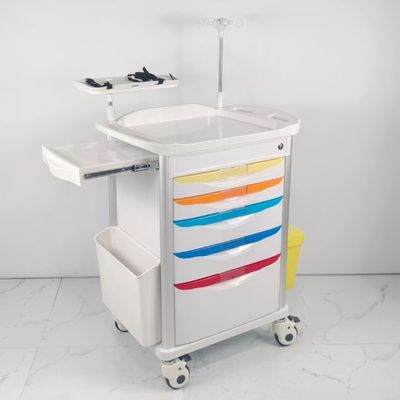 Centralized Locked Hospital Emergency Cart With Sliding Side Shelf Needle Disposal Holder