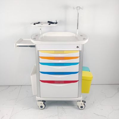 Centralized Locked Hospital Emergency Cart With Sliding Side Shelf Needle Disposal Holder