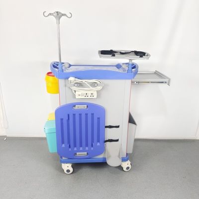 Centralized Locked Hospital Emergency Cart With Sliding Side Shelf Needle Disposal Holder