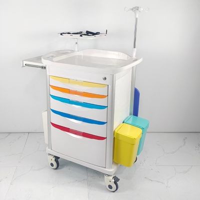 Centralized Locked Hospital Emergency Cart With Sliding Side Shelf Needle Disposal Holder