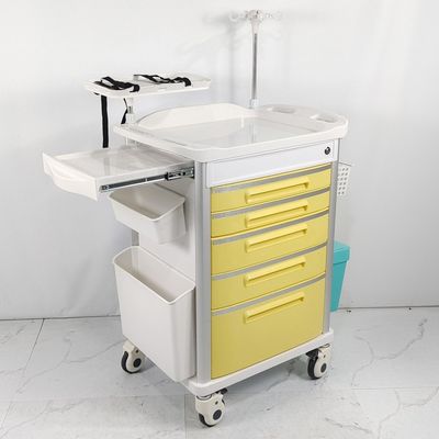 5 Drawers Trauma Cart With Ergonomic Handles , Hospital Emergency Trolley Equipment