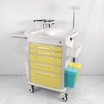 5 Drawers Trauma Cart With Ergonomic Handles , Hospital Emergency Trolley Equipment