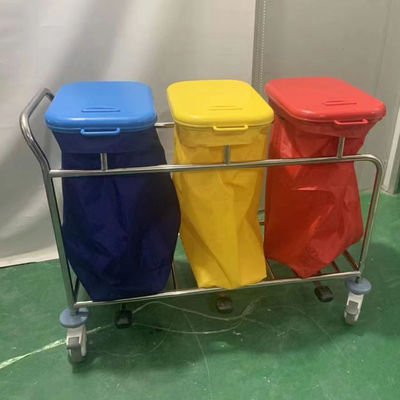 عربة النفايات الطبية المتنقلة ذات 3 صناديق مع إطار من الفولاذ المقاوم للصدأ لرعاية المرضى في المستشفى