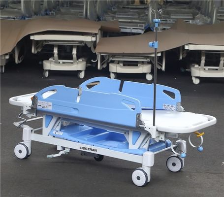 Manual Transport Stretcher Trolley Hand Crank Height Adjustment Flat-Position Side Rails For Hospitals