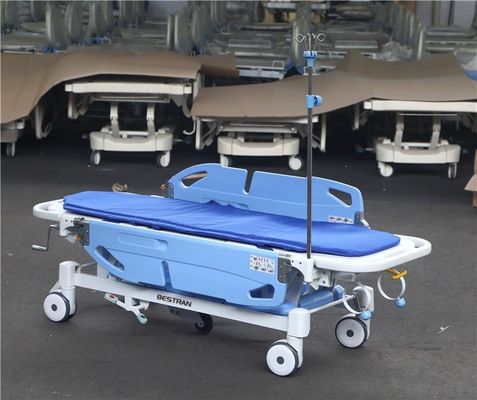 Manual Transport Stretcher Trolley Hand Crank Height Adjustment Flat-Position Side Rails For Hospitals