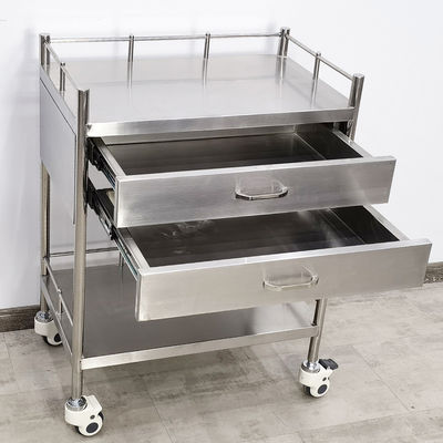 Chariot médical en acier inoxydable lourd avec tiroirs verrouillés