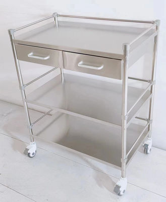 3-Tier Stainless Steel Medical Cart with 2 Drawers Clinical Storage Trolley
