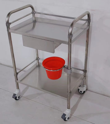 Heavy Duty 2-Shelf Stainless Steel Procedure Cart with Pull-Out Drawer & Bucket