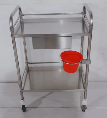 Heavy Duty 2-Shelf Stainless Steel Procedure Cart with Pull-Out Drawer & Bucket