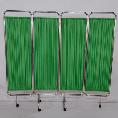 4-Panel Stainless Steel Medical Privacy Screen With Casters Portable Patient Room Divider