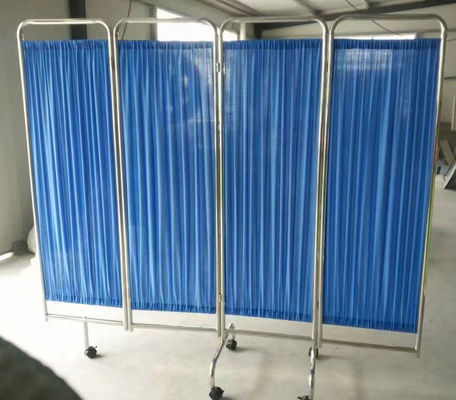4-Panel Stainless Steel Medical Privacy Screen With Casters Portable Patient Room Divider