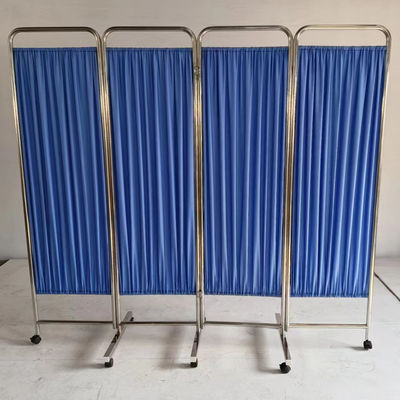 4-Panel Stainless Steel Medical Privacy Screen With Casters Portable Patient Room Divider