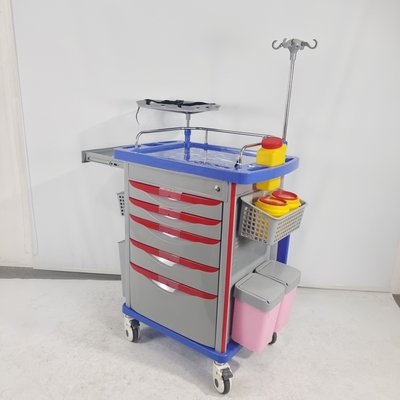 Emergency Crash Cart with 5 Drawers Defibrillator Platform IV Pole