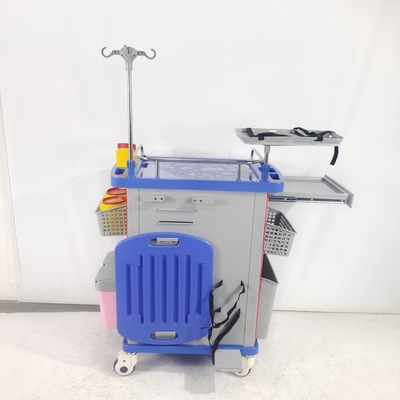 Emergency Crash Cart with 5 Drawers Defibrillator Platform IV Pole