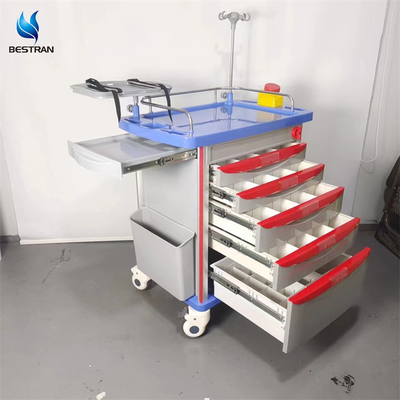 Medical Resuscitation Trolley With CPR Board IV Pole Secure One Time Lock