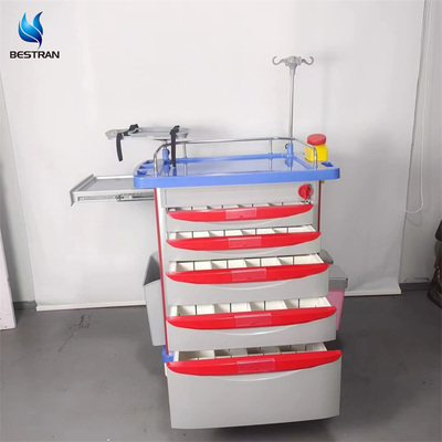 Medical Resuscitation Trolley With CPR Board IV Pole Secure One Time Lock
