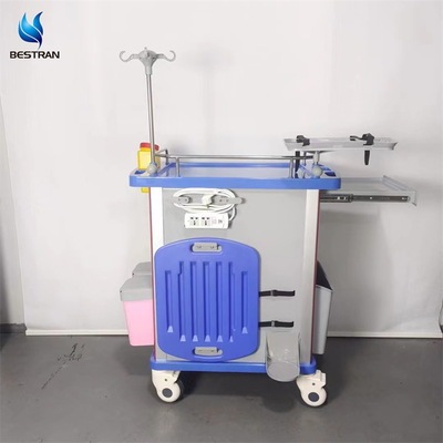 Medical Resuscitation Trolley With CPR Board IV Pole Secure One Time Lock
