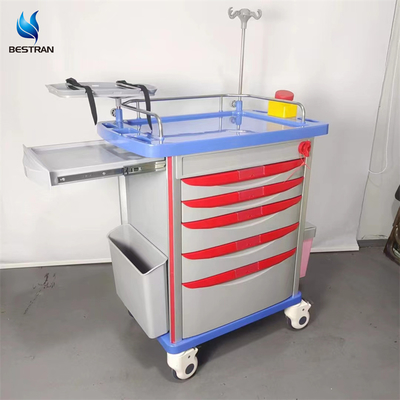 Medical Resuscitation Trolley With CPR Board IV Pole Secure One Time Lock