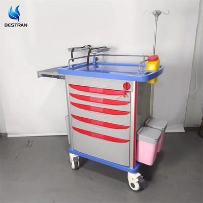 Medical Resuscitation Trolley With CPR Board IV Pole Secure One Time Lock