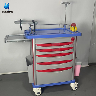 Medical Resuscitation Trolley With CPR Board IV Pole Secure One Time Lock